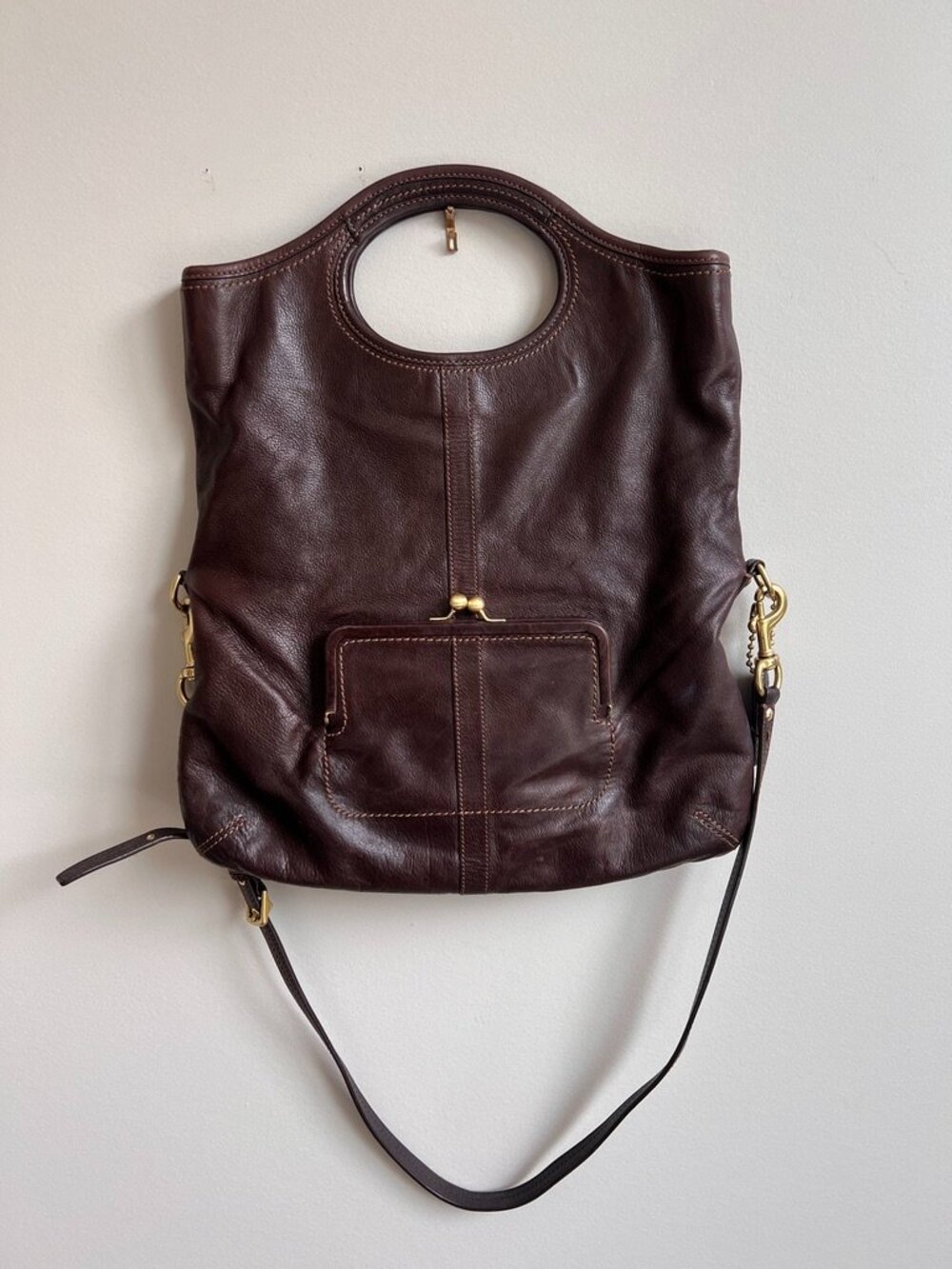 Coach Brown Leather Convertible Shoulder Bag Tote | Pink Lining | Brass Hardware - Picture 7 of 16